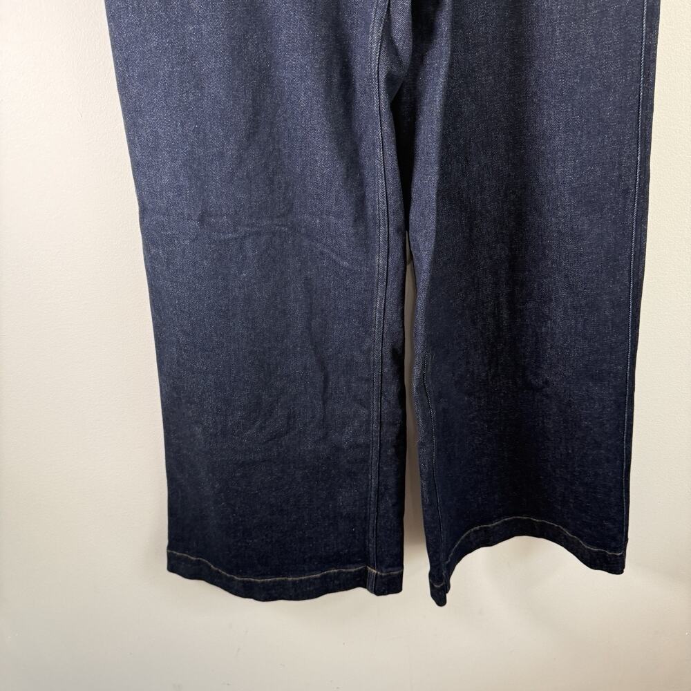 Spanx Wide Leg Pull On Jeans Raw Indigo Dark Wash Stretch Hi Rise Womens Large - Picture 4 of 11